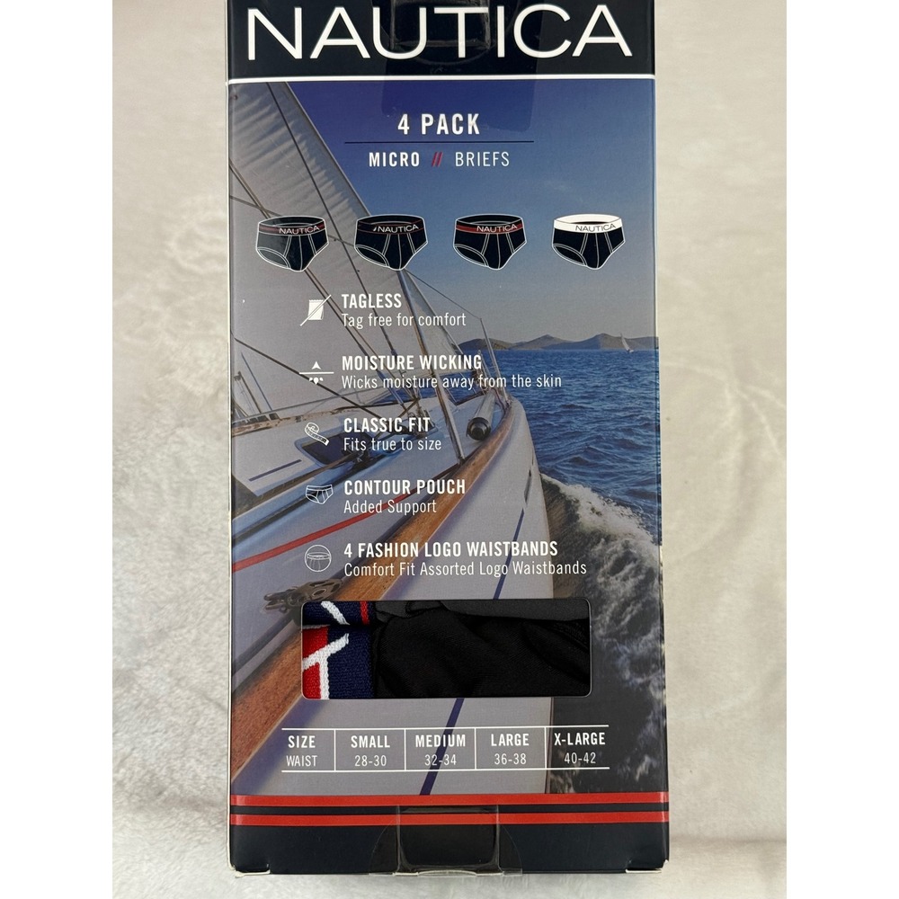 Nautica Mens 4 Pack Micro Briefs Limited Edition Logo Waistband Multi Medium New - Picture 3 of 4